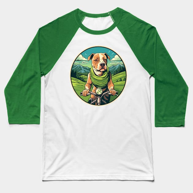 Pedal Power Amstaff: Cycling Companion Baseball T-Shirt by Cute Dogs AI